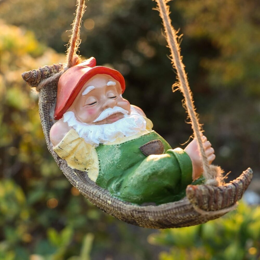 Green Garden Gnome Statues For Garden Decor, Resin Hanging Decorations For Outdo